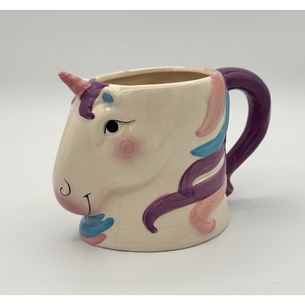 Whimsical Unicorn Mug 3D Ceramic Coffee Cup Pink Purple Fantasy Kawaii Cute‎